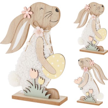 JK Home Décor - Wooden Bunny with Egg Tray 18x24cm 2 Ass