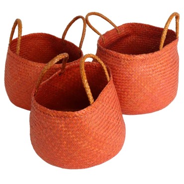 Basket Seagrass Orange 55x55x43cm S/3