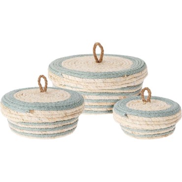 JΚ Home Décor - Καλάθι από Άχυρο Μπλε 16x6-26x10cm S/4