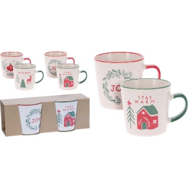 JK Home Décor - Ceramic Christmas Mug 350ml 9x9cm 2Ass S/2