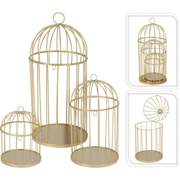 JK Home Décor - Κλουβί Μεταλλικό Χρυσό 13-19x19-41cm S/3