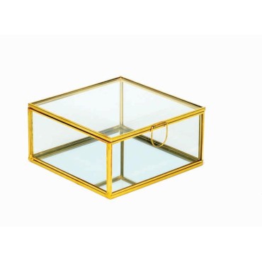 JK Home Décor - Κουτακι Γυάλινο με Μεταλλική Βαση 12.5x12.5x6cm