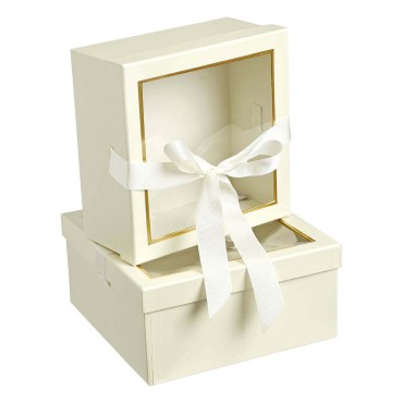 JΚ Home Décor - Κουτί Χάρτινο Τετράγωνο Εκρού S/2