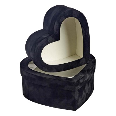 JΚ Home Décor - Κουτί Χάρτινο Καρδιά Μαύρο S/2 22-26x19-24x9-10.5cm