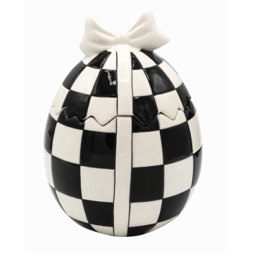 JΚ Home Décor - Αυγό Κεραμικό Ανοιγόμενο Λευκό Μαύρο 13.8x18.6cm