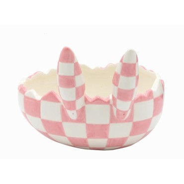 JΚ Home Décor - Μπωλ Κεραμικό Λευκό Ροζ 17x14.8x14cm