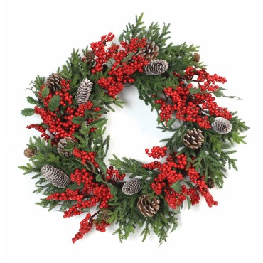JΚ Home Décor - Στεφάνι Με Berries & Κουκουνάρια 50cm
