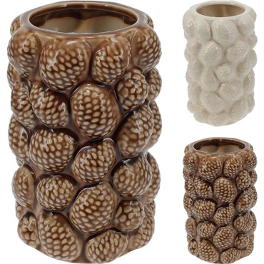 JK Home Décor - Βάζο με Κουκουνάρια Πήλινο 15x23cm 2Σχδ