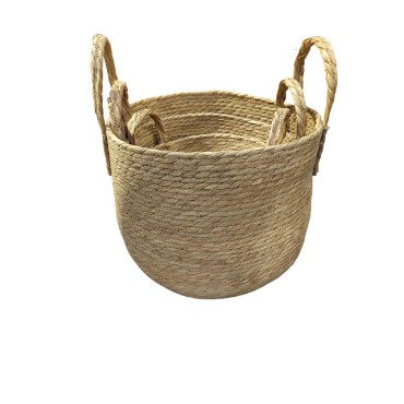 JK Home Décor - Καλάθι Seagrass με Λαβές Φυσικό 25-35x20-29cm S/3