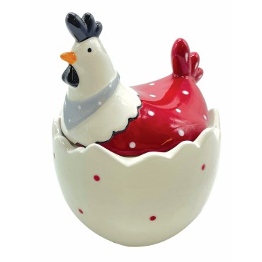 JK Home Décor - Μπισκοτιέρα Κότα Μπορντώ Πουά Κεραμική 12.5x11.5x16cm