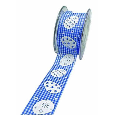 JK Home Décor - Κορδέλα Chess Cotton White Easter Eggs Ciel 3.5cmx18m