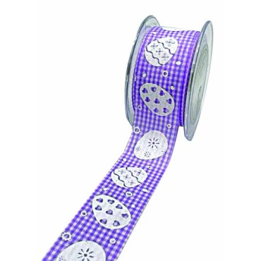 JK Home Décor - Κορδέλα Chess Cotton White Easter Eggs Μωβ 3.5cmx18m