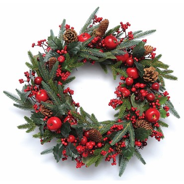 JK Home Décor - Στεφάνι με Berries-Μήλα-Κουκουνάρια 55cm