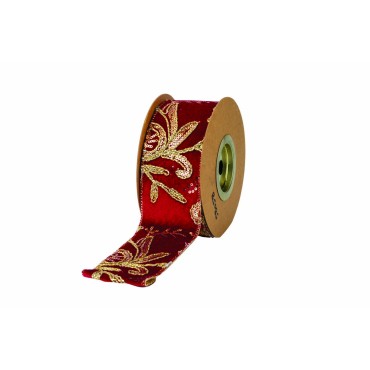 JK Home Décor - Κορδέλα Κεντημένη Burgundy Loneta Foil 6.7cmx4.5m