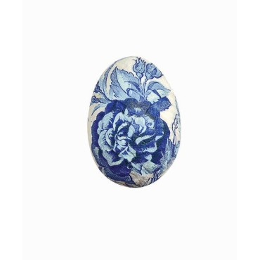 JK Home Décor - Αυγό με Λουλούδια από Φελιζόλ Μπλε 4cm S/6