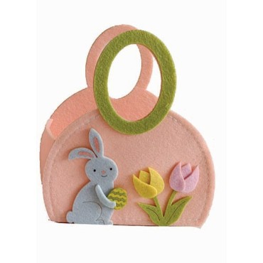 JK Home Décor - Καλάθι Τσόχινο Ροζ με Τουλίπες 17x8.5x19.5cm