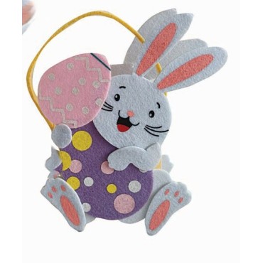 JK Home Décor - Καλάθι Τσόχινο με Κουνέλι Λευκό 16x7.5x19cm