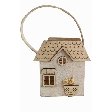 JK Home Décor - Καλάθι Τσόχινο με Σπίτι Μπεζ 15x8.5x15.5cm