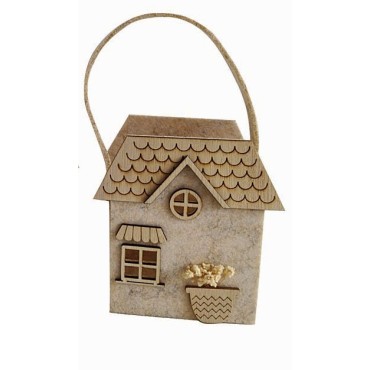 JK Home Décor - Καλάθι Τσόχινο με Σπίτι Μπεζ 12x7.5x12.5cm