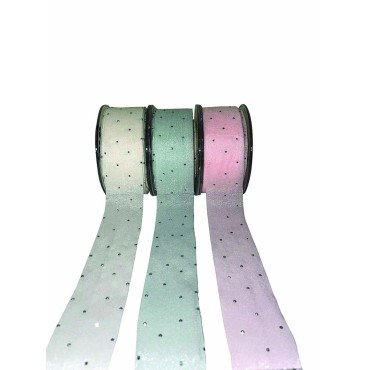 JK Home Décor - Κορδέλα Organza with Diamonds Λευκό 35mmX18m