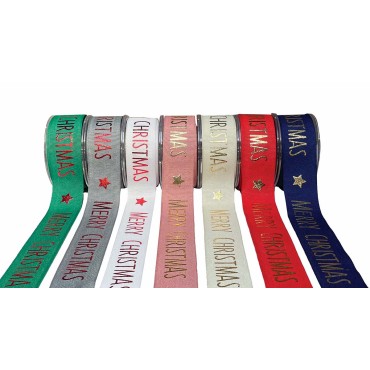 JK Home Décor - Κορδέλα Gro Matte Merry Christmas σε Γκρι 3.8cm x 9m