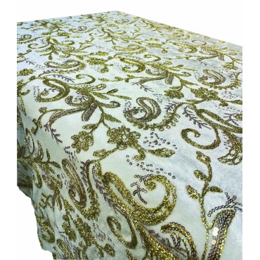 JK Home Décor - Τραπεζομάντηλο Embroidery Velvet Μπεζ 150cm x 2m