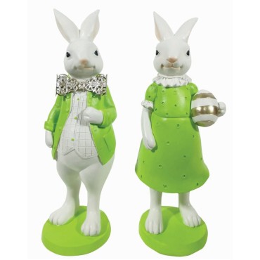 JΚ Home Décor - Λαγoυδάκια Ζευγάρι Πολυρεζίν Λαχανί 25cm