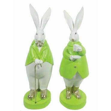 JΚ Home Décor - Λαγoυδάκια Ζευγάρι Πολυρεζίν Λαχανί 34.5cm