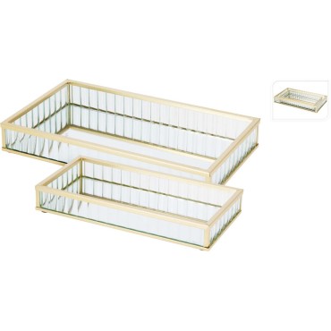 JK Home Décor - Δίσκος από Γυαλί με Καθρέφτη 20-24x10-14x30-35cm S/2