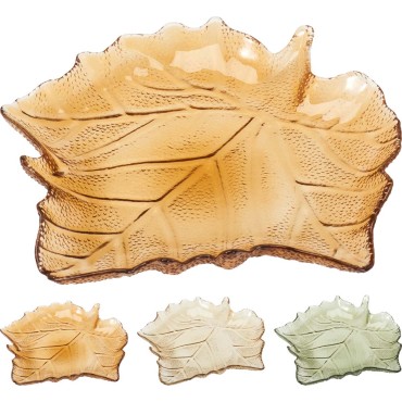JK Home Décor - Πιάτο Πλατανόφυλλο από Γυαλί 26x4cm 3Σχδ
