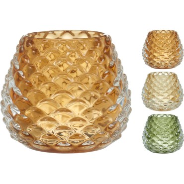 JK Home Décor - Κηροπήγιο Κουνουνάρι από Γυαλί 8.5cm 3Σχδ