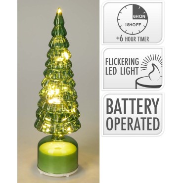 JK Home Décor - Δέντρο LED από Γυαλί με Κίνηση Πράσινο 9x36cm 2Σχδ