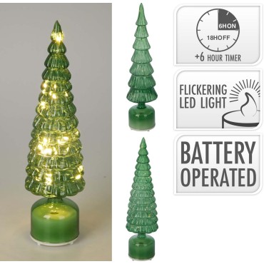 JK Home Décor - Δέντρο LED από Γυαλί με Κίνηση Πράσινο 9x40cm 2Σχδ