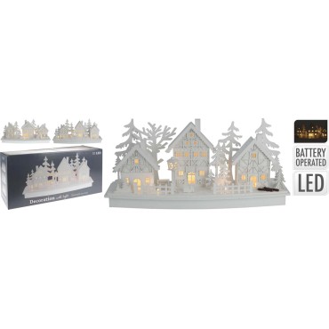 JK Home Décor - Χωριό Ξύλινο LED 45cm 3Σχδ