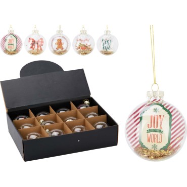JK Home Décor - Μπάλα Χριστουγέννων Joy από Γυαλί 8cm 6Σχδ