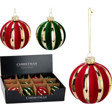 JK Home Décor - Μπάλα Χριστουγέννων Velvet Stripes από Γυαλί 8cm 2Σχδ