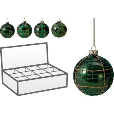 JK Home Décor - Μπάλα Χριστουγέννων Σχέδια Πράσινο από Γυαλί 8cm 4Σχδ
