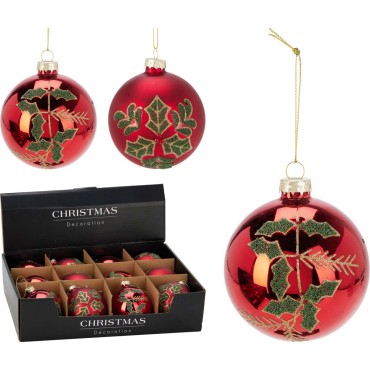 JK Home Décor - Μπάλα Χριστουγέννων Γκι Κόκκινο από Γυαλί 8cm 4Σχδ