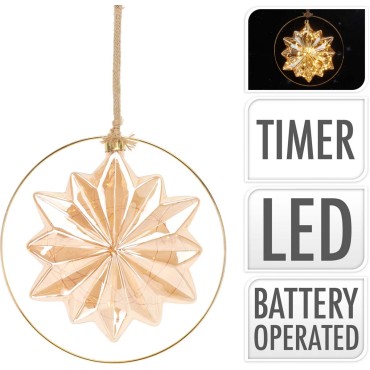 JΚ Home Décor - Αστέρι Γυάλινο LED & Timer 18cm