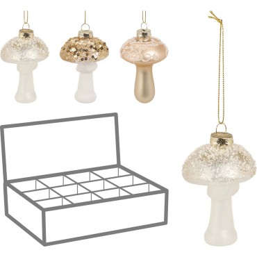 JΚ Home Décor - Στολίδι Μανιτάρι Γυάλινο 9cm 3Σχδ