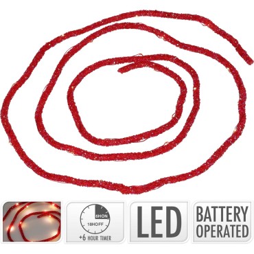 JΚ Home Décor - Λαμπάκια Σχοινί Κόκκινη LED 180cm