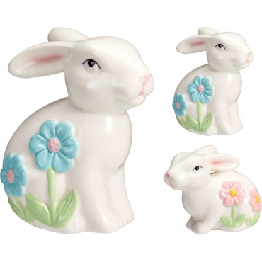 JΚ Home Decor - Λαγός με Λουλούδια 9x10cm 2Ass