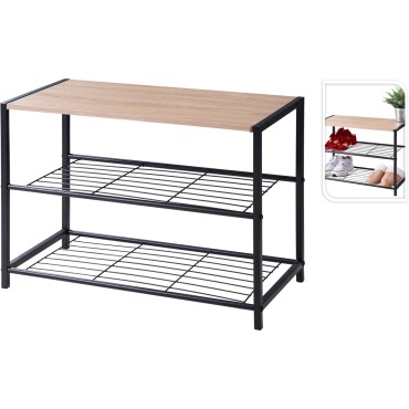 JΚ Home Decor - Παπουτσοθήκη Μεταλλική 2 Επίπεδα MDF 63x43cm