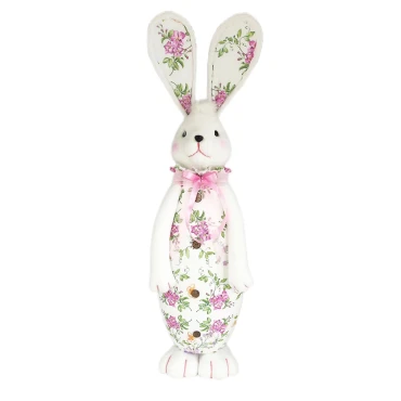 JK Home Décor - Λαγός με Λουλούδια από Φελιζόλ Λευκό 50cm