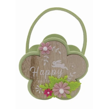 JK Home Décor - Καλάθι Τσόχινο με Λουλούδι Πράσινο 14x6.5x13.5cm