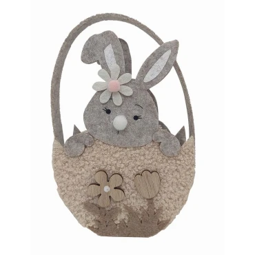 JK Home Décor - Καλάθι Τσόχινο με Κουνελάκι Γκρι 12.5x6.5x18.5cm