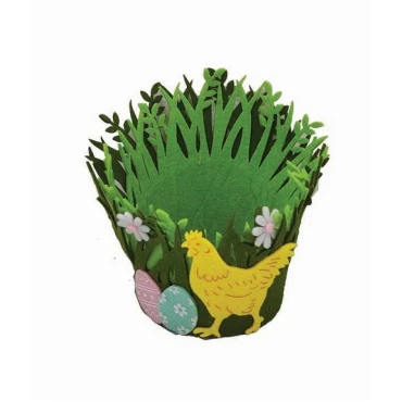 JK Home Décor - Καλάθι Τσόχινο με Κοτούλα Πράσινο 15x10x15cm