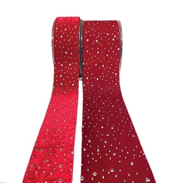 JK Home Décor - Κορδέλα Diamond Velvet σε Κόκκινο 4.3cm x 4.5m