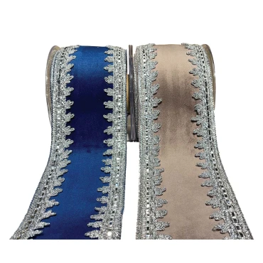 JK Home Décor - Κορδέλα Halima Velvet Df Foil σε Μπλε 10cm x 4.5m