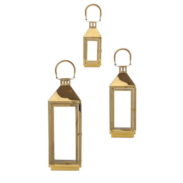 JK Home Décor - Χρυσό Φανάρι 18x52cm-14x40cm-10x25cm S/3